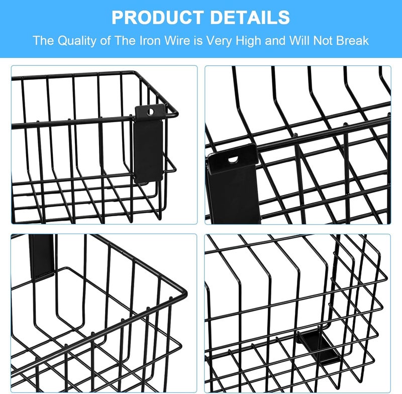 BAKEWAY 4Pcs Large Slatwall Baskets Set Ventilated Metal Pegboard Baskets Slatwall Basket, Hanging Storage Baskets for PVC Slatwall Panel, Storage Display on Garage Slatwall Panels, Slatwall Accessories Black - Image 3